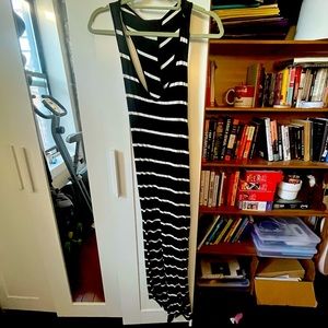 comfortable hi-lo, open back, midi dress